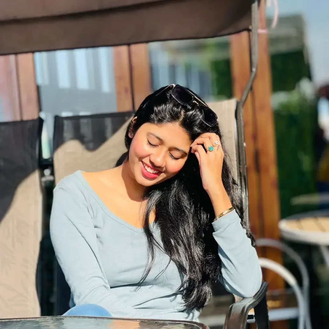 Smiling girl sending friend request on chat app